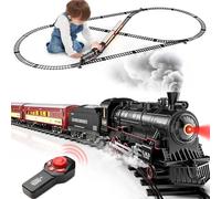 Hot Bee Juegos De Trenes Teledirigidos Alloy, Tren Eléctrico Recargable con Luces, Sonido Y Vapor, Vagones Grandes con LED, Tren Navideño para Hombres Adultos