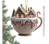 Hot Chocolate Christmas Ornament,2D Acrylic Chocolate Cups Christmas Snow Houses Ornaments - Christmas Tree Decoration Charm Hot Cocoa Theme Pendant For Indoor Outdoor