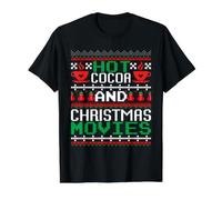Hot Cocoa and Christmas Movies Ugly Sweater Winter Art Camiseta gráfica económica, Hombre, Negro, L