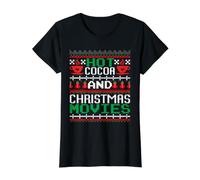 Hot Cocoa and Christmas Movies Ugly Sweater Winter Art Camiseta gráfica económica, Mujer, Negro, XL
