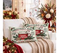 Hot Cocoa - Juego de 2 fundas de almohada de 12 x 20 pulgadas | Ramas de pino, fundas de cojín, bayas de acebo, galletas de estrella, tema de bebidas de invierno, estilo granja