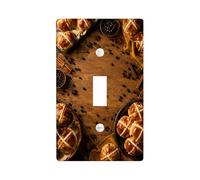 Hot Cross Bun - Placa de cubierta de interruptor de luz individual para cocina, diseño rústico de canela de temporada, granos de café de Pascua de plástico, tamaño estándar, placa decorativa para sala