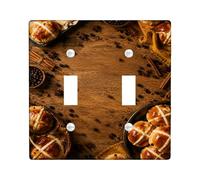 Hot Cross Bun - Placa de doble luz para interruptor de cocina, diseño rústico de canela de temporada, granos de café de Pascua de plástico marrón, tamaño estándar, placas de pared decorativas para el