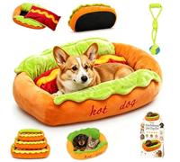 Hot Dog Bed for Dachshund, Plush Calming Dog Bed for IndoorHome (19*13*6in)