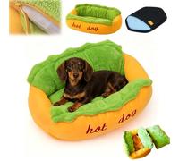 Hot Dog Dog Bed, Soft Plush Small Cute and Warm Cozy Food Dogs Cat Bed, Removable Washable Pet Mat with Non-Slip Bottom, Funny Food-Shaped Sofa Nest for Small Dogs and Cats (19.69*13.78*6.30 in)