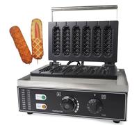 Hot Dog Maker Máquina 1500 W 6 Stick Gofrera Hot Dog Carcasa de Acero Inoxidable Antiadherente Gofrera Profesional Maquinas Gofrera Mascota Antiadherente Revestimiento Antiadherente