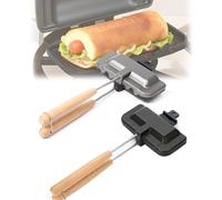 Hot Dog Pocket Maker, Campfire Pie Iron Double Sided Bread Toaster Sandwich Makers Portable Non-Stick Grilled Cheese Maker with Removable Handle for Stove Top (Black +two color)
