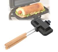 Hot Dog Pocket Maker, Campfire Pie Iron - Non-Stick Double Sided Sandwich & Grilled Cheese Maker, Portable Stovetop Toaster with Removable Handle for Pancakes, Toast, Omelets (Black)