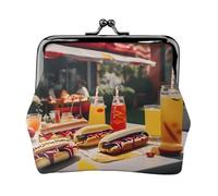 Hot Dogs and Lemonade - Cartera de piel sintética de microfibra impresa con cierre de beso para organizar el cambio de llaves del lápiz labial