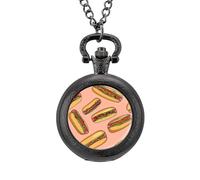 Hot Dogs - Reloj de bolsillo vintage con colgante de aleación, collar de regalo para hombres y mujeres, Estilo negro, talla única