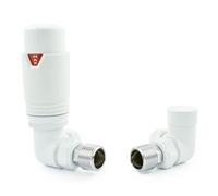 Hot Flow All-White - Válvula termostática TRV para radiador (par) incluye cuerpo TRV esquinero, cabezal de rueda y escudo de bloqueo para un control rápido y fácil de la temperatura. Perfecto para