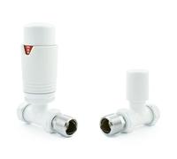 Hot Flow Válvula termostática de radiador TRV recta totalmente blanca (par) incluye cuerpo TRV recto, cabezal de rueda y escudo de bloqueo para un control rápido y fácil de la temperatura. Perfecto