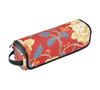 Hot Hair Tools Bolsa de viaje con alfombrilla de hierro, funda de viaje grande para rizador, secador de pelo plano, estilo chino, flores elegantes rojas