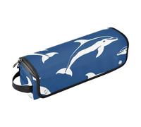 Hot Hair Tools - Bolsa de viaje con alfombrilla extraíble resistente al calor, impermeable, funda de viaje para planchas planas, alisadoras, rizadores, siluetas de delfín, azul y blanco