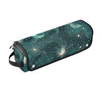 Hot Hair Tools - Bolsa de viaje y alfombrilla resistente al calor, funda de viaje para rizador, secador de pelo plano, tarot dorado verde, astrología luna