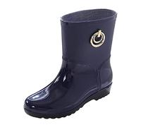 Hot Ladies Mid Tube Moda Botas impermeables Botas de lluvia al libre Botas Militares Altas Mujer Botas Hombre Negras Hebillas (Blue, 37)