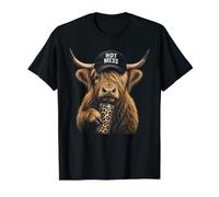 Hot Mess Highland Cow - Retrato Divertido y Lindo Amante del café Camiseta gráfica económica, Hombre, Negro, S