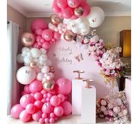 Hot Pink Balloon Arch Kit,123Pcs Pink Balloons Arch Garland Kit with Hot Pastel Rose Gold Balloons for Girls Birthday Party Decoration,Baby Shower Decoration,Wedding,Bridal Shower,Valentine's Day