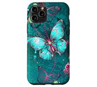 Hot Pink Teal Butterfly Cute Blue Butterflies Dark Turquoise Carcasa para iPhone 11 Pro