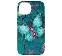 Hot Pink Teal Butterfly Cute Blue Butterflies Dark Turquoise Carcasa para iPhone 14
