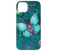 Hot Pink Teal Butterfly Cute Blue Butterflies Dark Turquoise Carcasa para iPhone 14 Plus