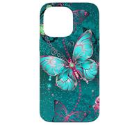 Hot Pink Teal Butterfly Cute Blue Butterflies Dark Turquoise Carcasa para iPhone 14 Pro MAX
