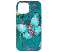 Hot Pink Teal Butterfly Cute Blue Butterflies Dark Turquoise Carcasa para iPhone 15