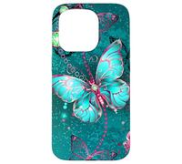 Hot Pink Teal Butterfly Cute Blue Butterflies Dark Turquoise Carcasa para iPhone 15 Pro