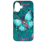 Hot Pink Teal Butterfly Cute Blue Butterflies Dark Turquoise Carcasa para iPhone 16