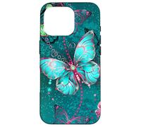 Hot Pink Teal Butterfly Cute Blue Butterflies Dark Turquoise Carcasa para iPhone 16 Pro