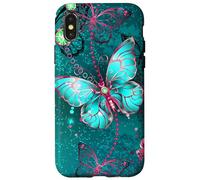 Hot Pink Teal Butterfly Cute Blue Butterflies Dark Turquoise Carcasa para iPhone X/XS