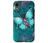 Hot Pink Teal Butterfly Cute Blue Butterflies Dark Turquoise Carcasa para iPhone XR