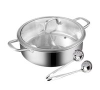 Hot Pot - Cacerola para fondue de 28 cm con divisor y tapa, acero inoxidable de grado alimenticio, para inducción, cocina de gas, doble cara, sopa, utensilios de cocina