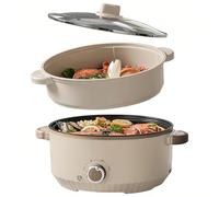 Hot Pot Eléctrico con Vaporera, 4,6 L Portátil Olla Eléctrica 1000W, Olla Multifuncional Hotpot 3 Niveles para Freír, Ramen, Fondue, Sopa, Sartén Eléctrica para Dormitorio/Camping/Casa