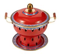Hot Pot Olla Caliente Olla De Cobre Para Una Sola Persona, Caliente China Tradicional Cloisonne, Con Alcohol Comercial Comercial Cocina(Red1)