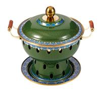 Hot Pot Olla Caliente Olla De Cobre Para Una Sola Persona, Caliente China Tradicional Cloisonne, Con Alcohol Comercial Comercial Cocina(Green1)
