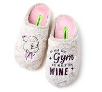 HOT POTATOES, Modelo BLANTYRE, Pantuflas de pelo con dibujo y frase, zapatillas de estar por casa para Mujer, Planta acolchada de pelo y extraíble, suela caucho natural muy flexible