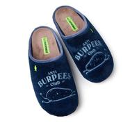 Hot Potatoes, Modelo TRIMONT, Pantuflas estilo Babucha de pelo con frase en el corte. Zapatillas de estar por casa Hombre. Plantilla de pelo, acolchada y extraíble. Suela de EVA reciclada flexible.