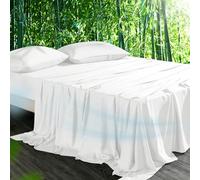 HOT SLEEPER SHEETS Juego de sábanas refrescantes tamaño King con viscosa derivada de bambú, bolsillo profundo de hasta 16 pulgadas, ropa de cama suave y transpirable, 4 piezas (King, blanco)