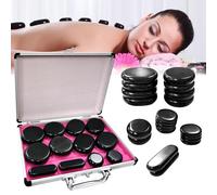 Hot stone massage set, kit de masaje con piedras calientes con calentador, juego de piedras calientes portátiles, piedras de masaje calientes hechas de basalto, para masajes, relajación (21 piedras)
