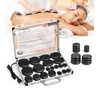 Hot Stone Set de masaje de piedras de basalto con caja térmica portátil, dispositivo de calor de piedra caliente para uso doméstico, terapia de masaje, spa, relajación (20)