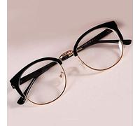 Hot Style Anti-Radiation Goggles Plain Glass Spectacles Fashion Women Metal+Plastic Semicircle Frame Glasses Plain Glass Blue Light Glasses,Bright Black