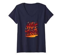 Hot to Go: Fiery Horse Trot Arte gráfico Camiseta Cuello V, Mujer, Azul Marino, S