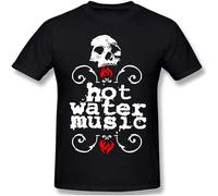 Hot Water Music T-Shirts Men's Tops Short-Sleeve Crewneck Cotton Tees T-Shirts, Negro , M