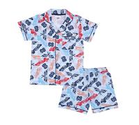 Hot Wheels, 100% algodón con Botones Pijama de Manga Corta, Blue, 7-8 Años: 128cm, Azul