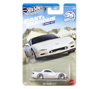 Hot Wheels - 1995 Mazda RX7-2/5 Fast and The Furious Race Off Silver Series 2026-1:64 modelo de coche JDM - Modelo de licencia de vehículo de cine - JDM HKS - blanco azul - Mattel JKX16