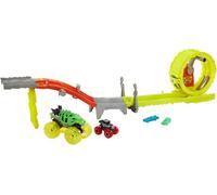 Hot Wheels Pista con 2 Coches Monster Trucks Race & Chase Challenge, Pista de coches +4 años