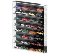 Hot Wheels - Almacenamiento de coche de juguete a escala 1/64, estantes de exhibición de madera, armario de exhibición montado en la pared 40 x 32 x 4,3 cm para coleccionables, modelo de coche o mini