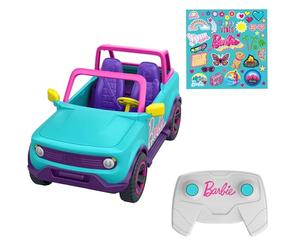 Hot Wheels Barbie RC SUV, vehículo Rosa teledirigido | Para 2 muñecas fashion y accesorios, incluye pegatinas de personalización, HTP53