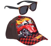 Hot Wheels | Bluey | Avengers | Gabby's Dollhouse | Paw Patrol Conjunto de Gorra de béisbol y Gafas de Sol | Sombrero y Gafas de Sol con protección UV 400 para niños (Hot Wheels - Marrón/Rojo)